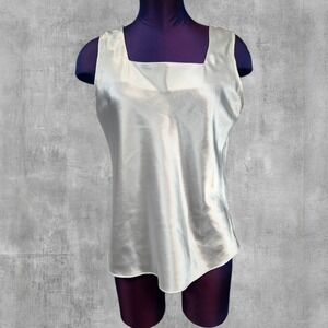 Escapades Vintage White Satin Camisole Square Neck Tank Top Made in USA Medium